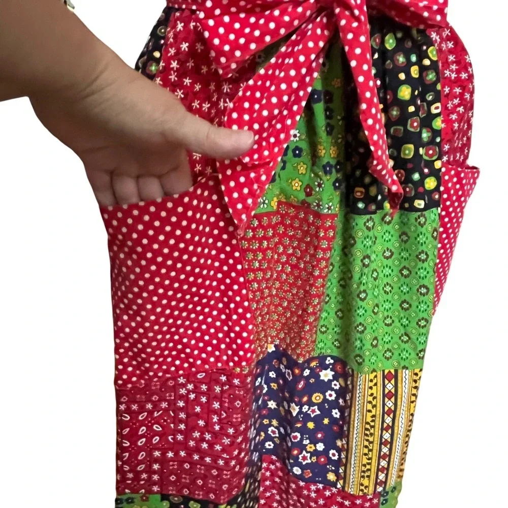 Vtg 70s Kenton Patchwork Full Length Apron Pockets  Cottagecore Boho‎ Japan OSFA